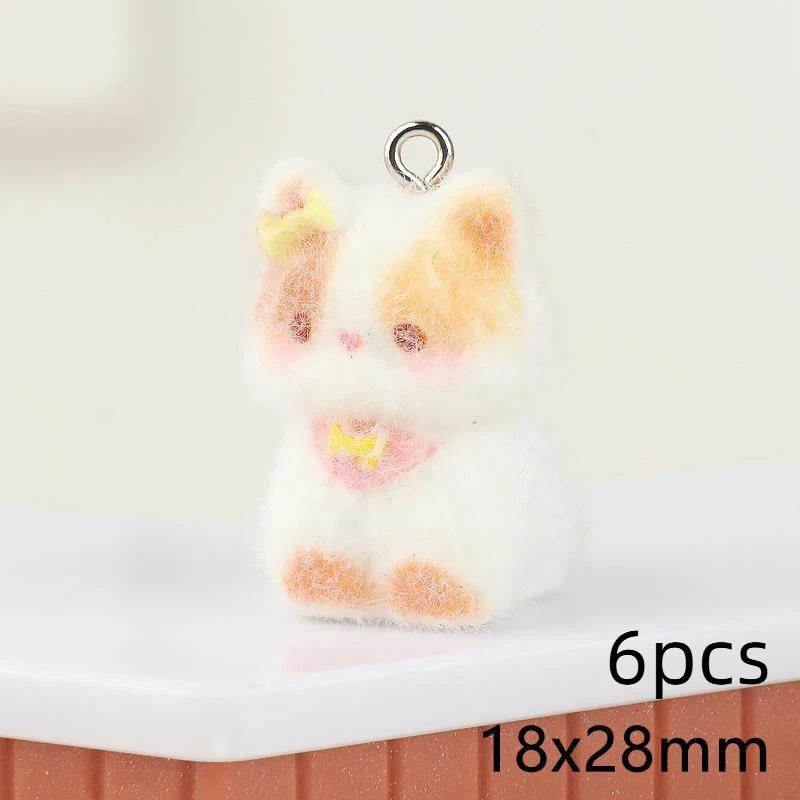 6 шт. Мультяшный flocked смоляной кот-шарм Милый 3D котенок-подвеска Аксессуар для изготовления бижутерии своими руками Для брелка телефона Сумки Украшение