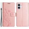 For iPhone 16 Case Flip Shockproof Butterfly Floral Leather Phone Cover