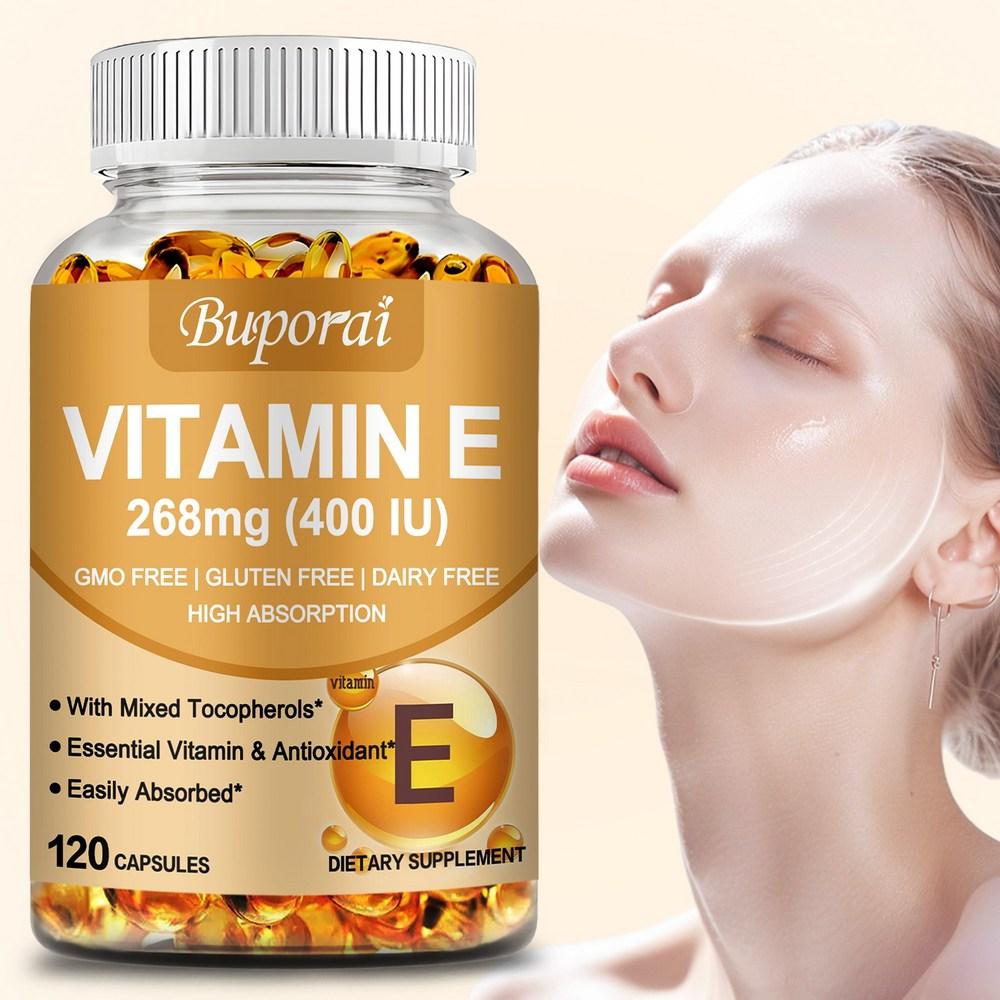 Vitamin E Softgel Capsules 400 IU Skin Brightening, Anti-Aging, Immune System Support, Antioxidant Health Supplement 3 pcs 120 Tablets