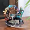 Waterfall Incense Burner Faux Crystal Stone Lucky Tree Resin Ornament Handicraft Incense Cone Holder for Room Home Zen Decoration Meditation