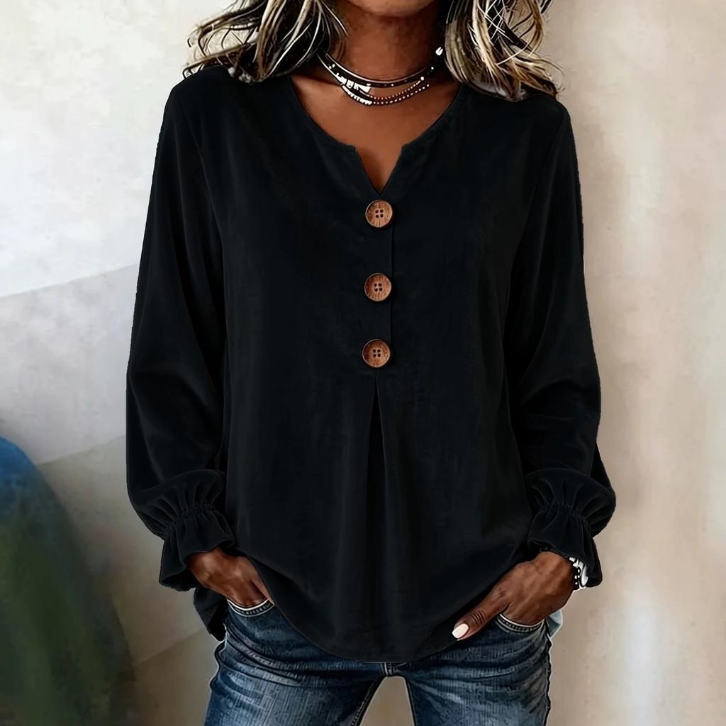 Fall Winter New Velvet Shirt, Elegant Simple V-neck Long Sleeve Velour Top, European American Style Casual Blouse for Women