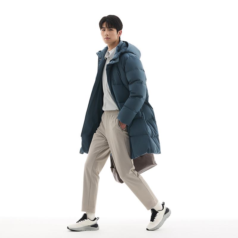 Anta Трехслойный быстросохнущий утиный пух средней длины с капюшоном и технологией Four-Defense, мужская верхняя одежда, темно-серый 952447909-1