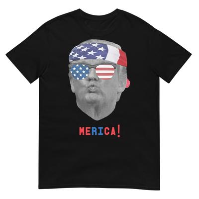 Funny Vintage Trump Pucker Face Merica Usa Flag Sunglasses TShirt