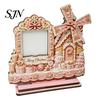 Christmas Photo Storage 2D Gingerbread House Wooden Frame, Spinning Windmill Picture Home Decoration Desktop Holder for Fireplace Table Decor Family