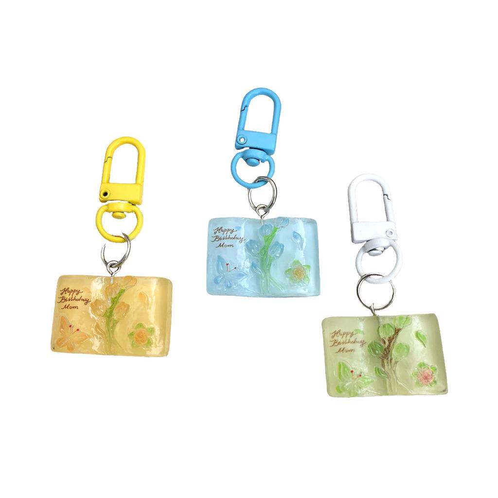Cartoon Butterfly Flower Book Pendant Keychain Cute Resin Charm For Keys Bags Gift Decorative Accessory