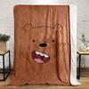 A smiling cartoon bear face on a solid brown background. for all seasons blanket lunch break throw gift