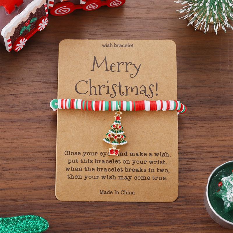 Рождественский браслет из бусин с глиняным кулоном Санта-Клауса