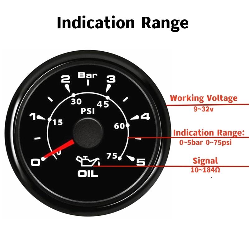 52mm Oil Pressure Gauges 0-5Bar 0-75Psi Show Mechanical Oil Pressure Sensors M10x1 NPT1/8 Senders with Warning System for Auto