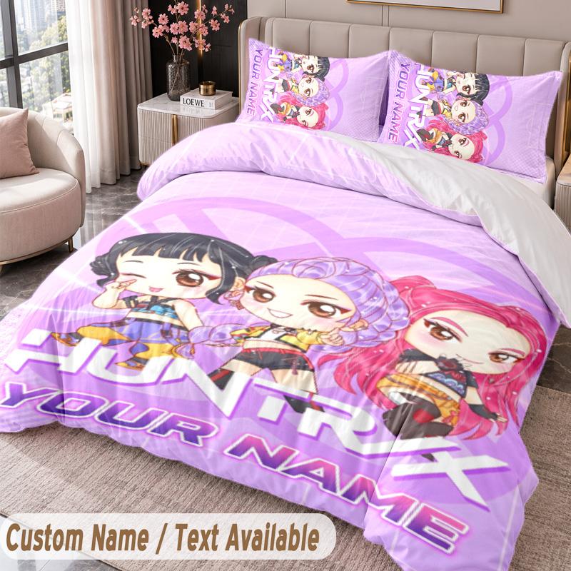 Kpop Demon Hunters Printed Bedding Set Custom Name Text 1 Duvet Cover 2 Pillowcases For Bedroom