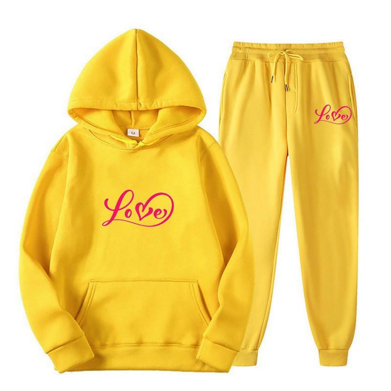 Womens Casual Hooded Sweatshirt Set Loose Fit College Style Printed Long Sleeve Top Drawstring Pants