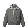 Mens Winter Cotton Puffer Jacket With Fur Collar Fleece Lining Vintage American Style Loose Fit Warm Coat
