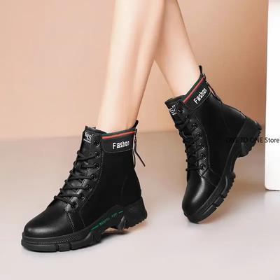 Новые черные женские ботинки, модные женские повседневные ботинки 2024 года, весна-осень, уличные нескользящие ботинки на толстой подошве для женщин, дорожные ботинки Botas Mujer