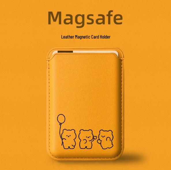 Чехол для телефона с держателем для карт MagSafe, кожаный, с шариком в виде медведя