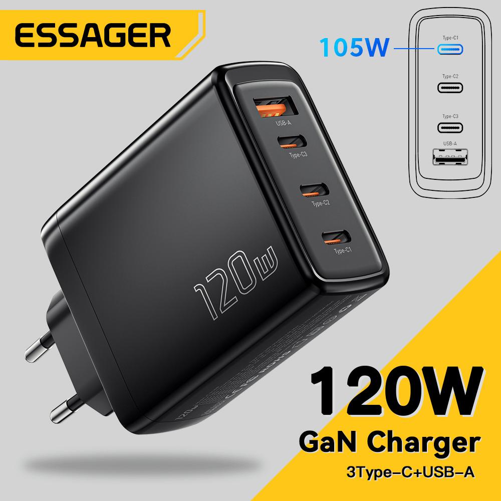 Essager 120W GaN USB Type C Charger Laptop 100W PD Fast Charge for Macbook Air M1 M2 Pro IPhone Samsung 65W Tablet Phone Chagers