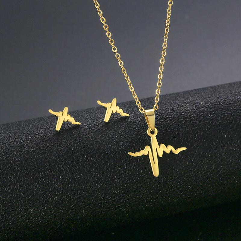 Hip Hop Geometric Necklace And Earrings Set For Women High Gloss Jewelry Set