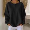 Waffle Knit Crewneck Sweatshirt Women Loose Fit Solid Color Long Sleeve Fall Winter Casual Top
