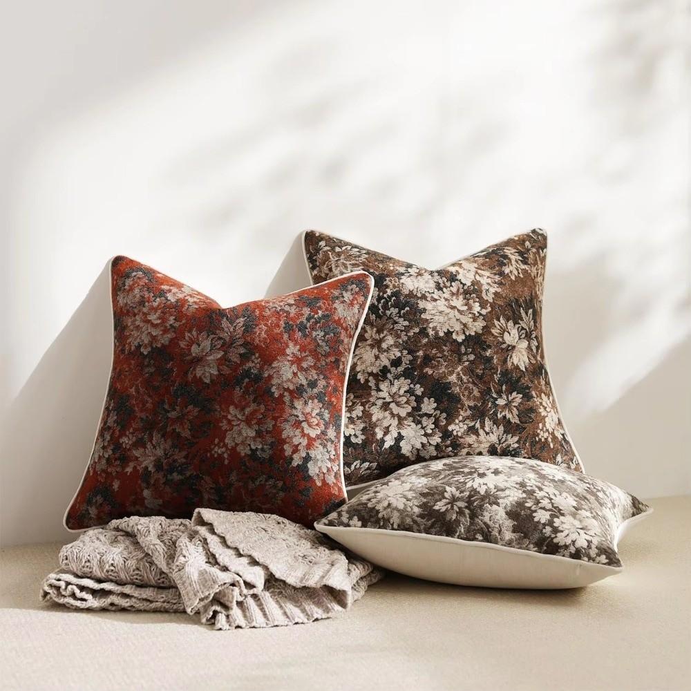 Yarn-Dyed Floral Throw Pillowcase Chenille Fabric Accent Couch Pillow  Sofa Cushion Cover