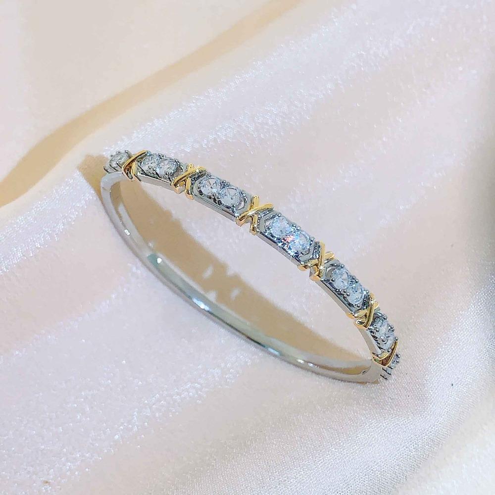 Европейский и американский ретро двухцветный гальванизированный медный циркониевый браслет легкая роскошь не выцветает женский универсальный высококлассный браслет