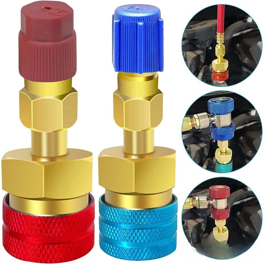 1/2Pcs Auto Off R1234YF Quick Coupler Adapter AC Hose Fitting Connectors R1234YF To R134A