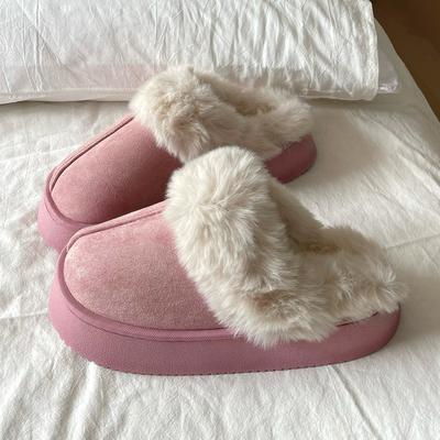 Простые тапочки из хлопка с мехом, женские, зимняя новая верхняя одежда 2024 года, домашняя толстая подошва, одна педаль, пушистые тапочки для женщин
