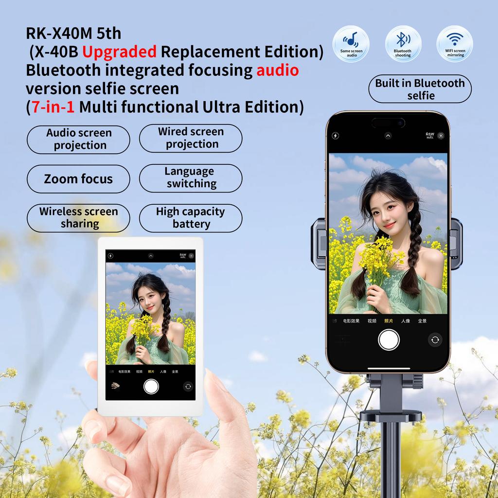 Magnetic Screen Selfie Monitor for iPhone and Android Smartphone Rear Camera Vlog Live Stream Accessory