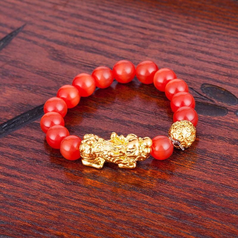Agate Couple Pixiu Bracelet Sand Gold Men's Bracelet Gold-plated Beaded Bracelet for Men and Women