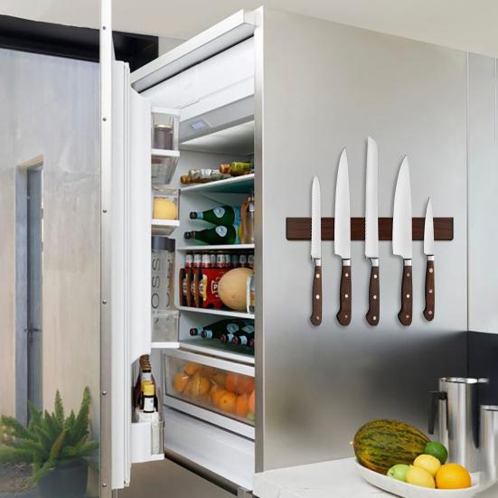 Магнитный держатель ножа 16-дюймовое настенное крепление без сверления Прочная конструкция из дерева Мощная магнитная лента для кухонной утвари Инструменты Ключи Стойка для ножей Органайзер