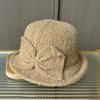 Autumn and winter elegant bow plush basin hat fashionable warm bucket hat versatile face small curling edge bucket hat