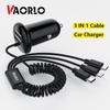 VAORLO 3 IN 1 Cable Car Charger 15W Dual USB Charger Micro Type-C 8Pin For Xiaomi Huawei Iphone 11pro Car Charger Charging