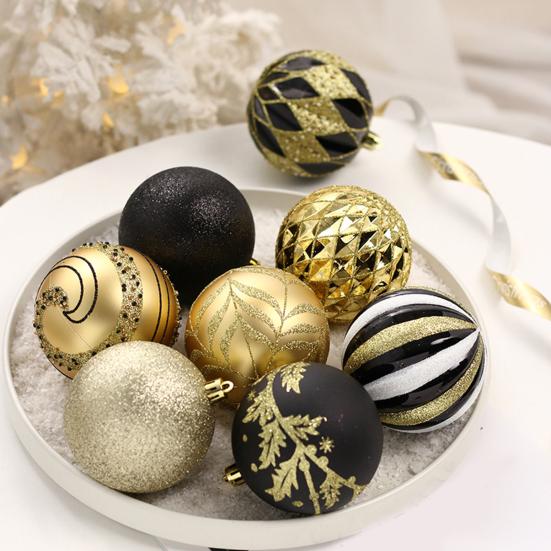 16Pcs Christmas Tree Balls Ornament DIY Accessories Shatterproof 8cm Colored Printed Plastic Ball for Holiday Party Scene Layout Christmas Balls