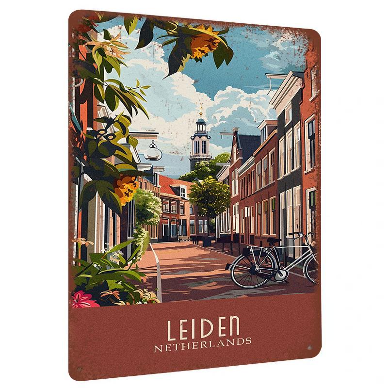 Leiden Netherlands Street View Metal Wall Art Vintage European Home Decor for Living Room Dining Room