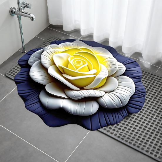 Peony Floor Mat 3D Visual Effect Floral Rug Absorbent Bathroom Mat