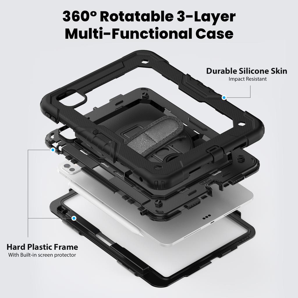 Для iPad Про 11 (2024) Чехол для ПК + силиконовый чехол для планшета с защитой экрана и держателем для карандашей