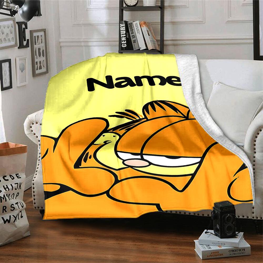 Custom Name Garfield'S Floral Adventure Party Blanket For Couch Bed Plush Cozy Fuzzy Blanket Super Soft Warm Blankets For Fall And Winter 091672