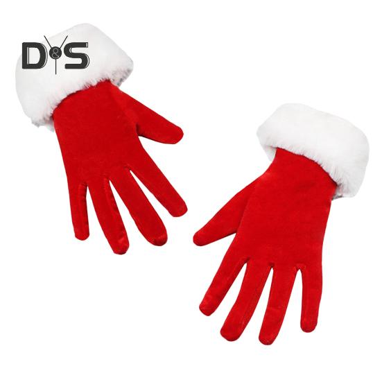 1 Pair Winter Christmas Gloves Thick Plush Trim Anti-slip Elastic Keep Warm Windproof Santa Claus Cosplay Performance Prop
