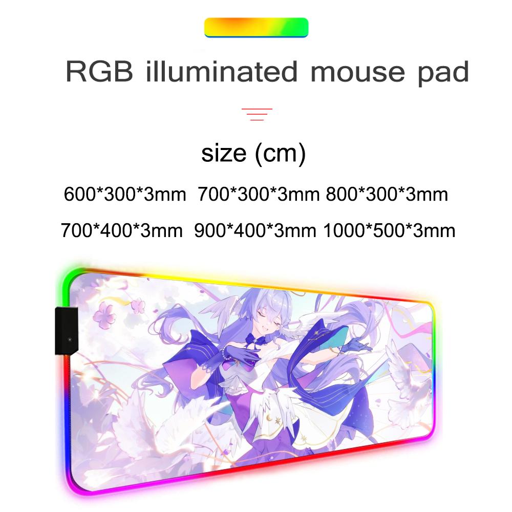 Robin honkai Коврик для мыши RGB Игровой коврик для мыши Большой светодиодный коврик Настольный коврик для ПК Светящийся коврик для мыши Большие коврики для клавиатуры Настольный ковер С подсветкой