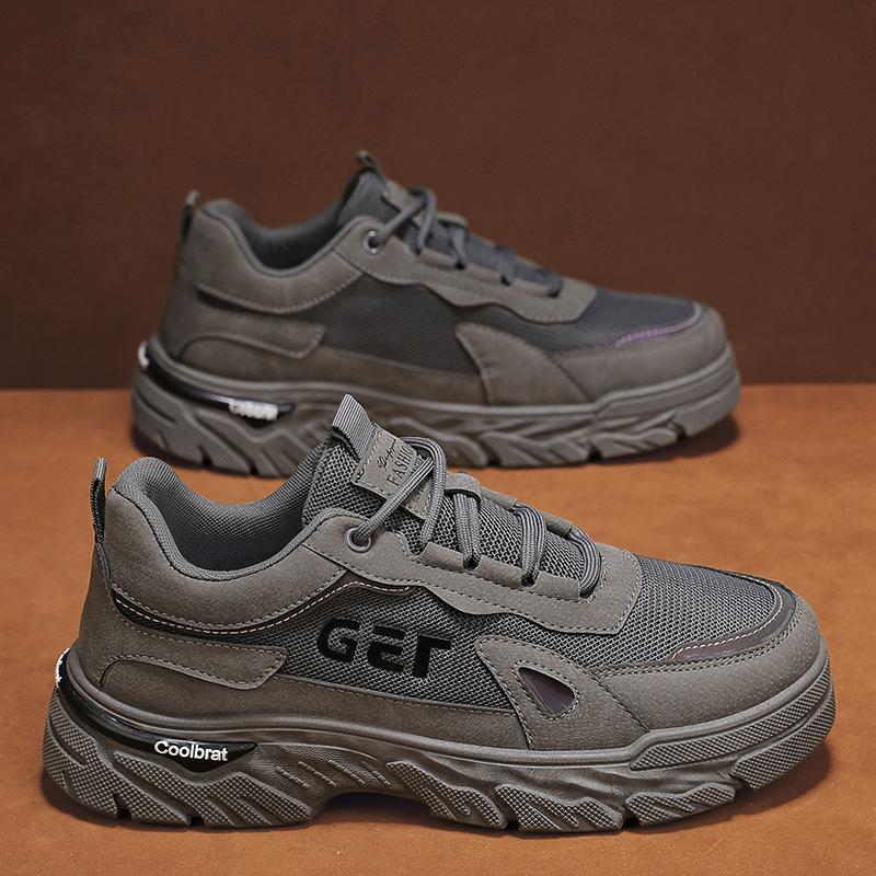 Leather Mesh Breathable Outdoor Sports Shoes Autumn Fashion Retro Thick Sole Heightening Labor Insurance Shoes Tooling Men's Shoes
