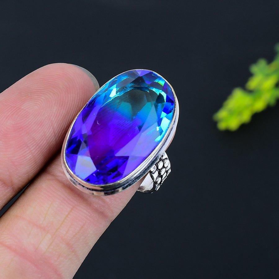 Bi-Color Tourmaline Gemstone 925 Sterling Silver Gift Jewelry Ring Size 7.5