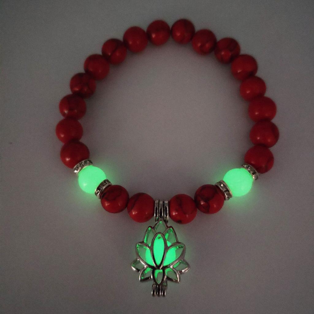 Natural Stone Bracelet Yoga Healing Luminous Glow In The Dark Bracelet Lotus Charm Beads Bracelet for Men Women Prayer Buddhism