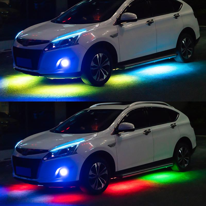 RGB LED Strip Music Remote Control Streamer Flowing Under Car Tube Underglow Underbody System Neon Light