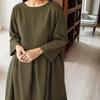 Элегантное однотонное хлопково-льняное платье миди, женское платье миди с длинным рукавом и круглым вырезом, свободный крой, сарафан с карманами, повседневный халат для пляжной вечеринки