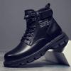 Men's Boots Korean Version Autumn/winter Men's Boots High Top Casual Lace Up Flat Bottomed Round Toe Comfort Leather Shoes