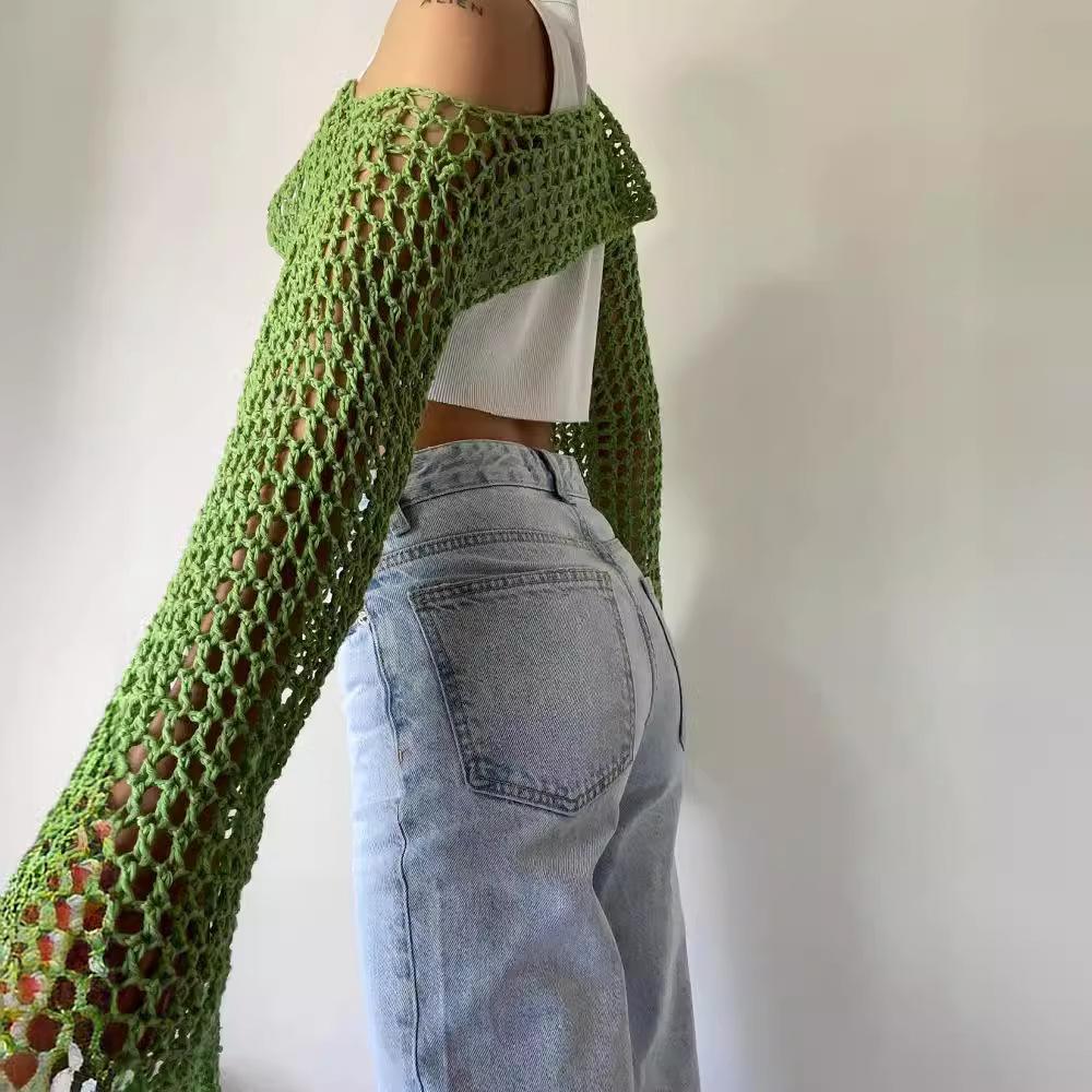 Девочки Весна/Лето/Осень Фестивальный Модный Стиль Простой Повседневный Короткий Ажурный Вязаный Свитер Худи