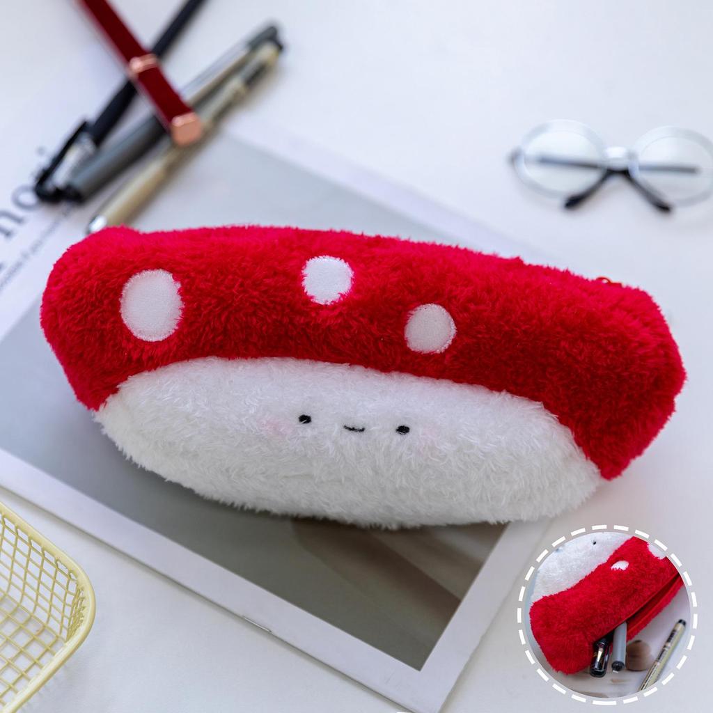 Plush Cartoon Vegetable & Fruit Pencil Cases: Broccoli, Garlic, Eggplant, Banana Design.