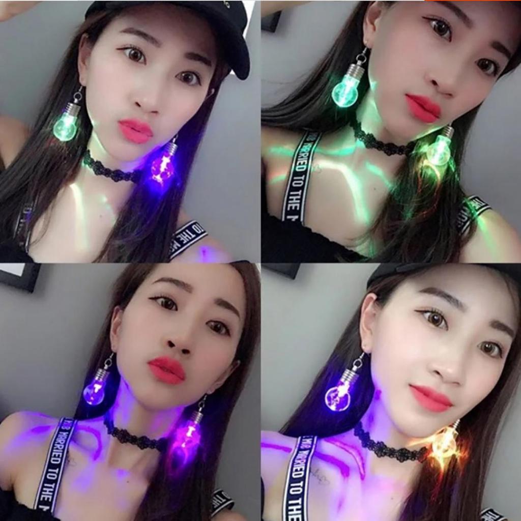 Silver Plated LED Bulb Lighting Hook Earrings Party Pub Club Women Jewelry Decor