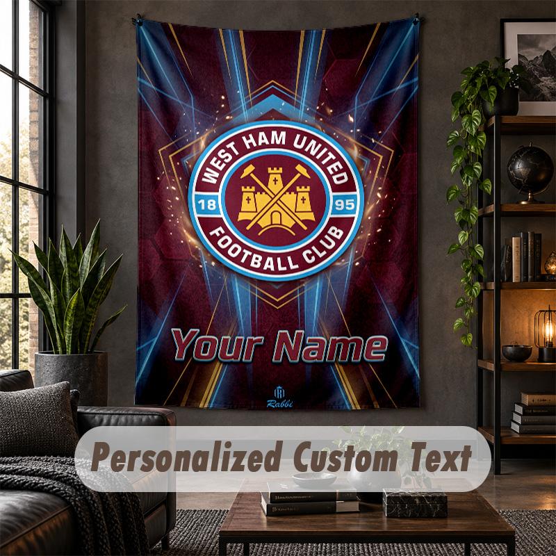 Personalized Wall Tapestry,West Ham United FC Custom Text, Soft Fabric Wall Art For Indoor Decoration