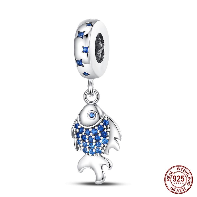 100% настоящие посеребренные бусины серии Ocean, черепаха, краб, русалка, подходят оригинальные браслеты «сделай сам», ювелирные изделия, подарки