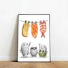 Суши-еда мультфильм картина плакат холст печать суши милая иллюстрация настенное искусство картина кухня японская еда настенный декор