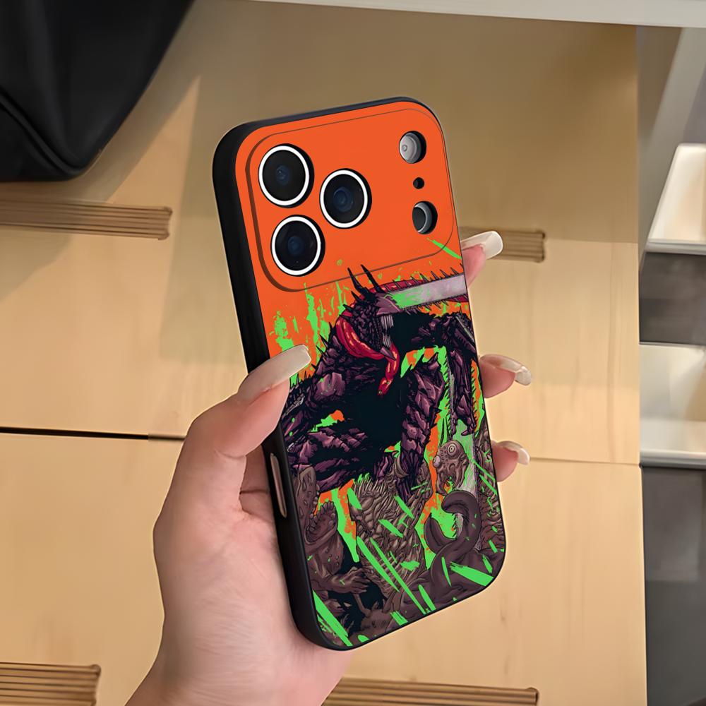 Аниме Человек-бензопила Чехол для телефона For IPhone 17 Air 16 E Pro Max 15 14 13 Mini 12 Pro 11 Max Plus Черный Мягкий чехол