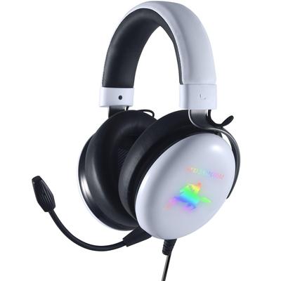 Игровая гарнитура HKW USB Амбушюры из пены с эффектом памяти 50-мм динамики Съемный микрофон ПК PS4 PS5 Xbox Nintendo Switch Наушники Светодиодная подсветка Разъем для мобильного аудио Звук Белый